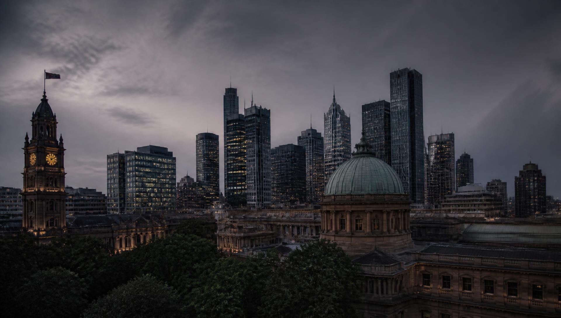 Sydney court precinct at dusk
